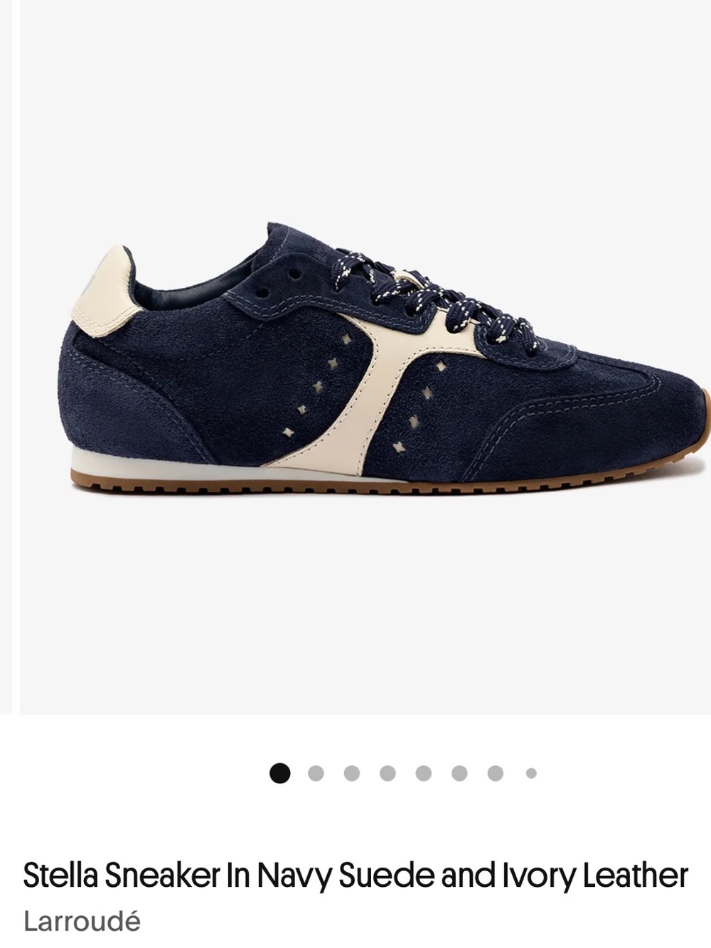 Larroude Stella Navy Suede and Ivory Leather Sneaker - size 6